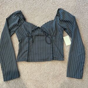 PIE IN THE SKY Gray Pinstripe Long Sleeve Crop Top